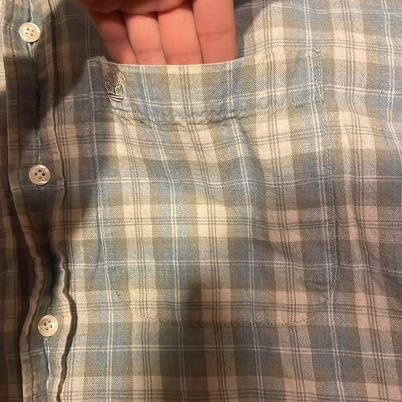 𝅺TIMBERLAND Weather Gear Mens Button Down‎ Short Sleeve Plaid Shirt Medium - Picture 5 of 11